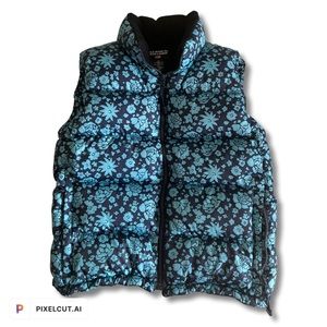 VTG Polo Jeans Ralph Lauren Navy Blue Down Fill Floral Puffer Vest